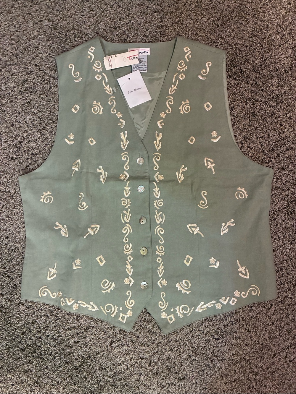🎉 4/$25 NWT Talbots Sage Green Embroidered Button-Front Vest